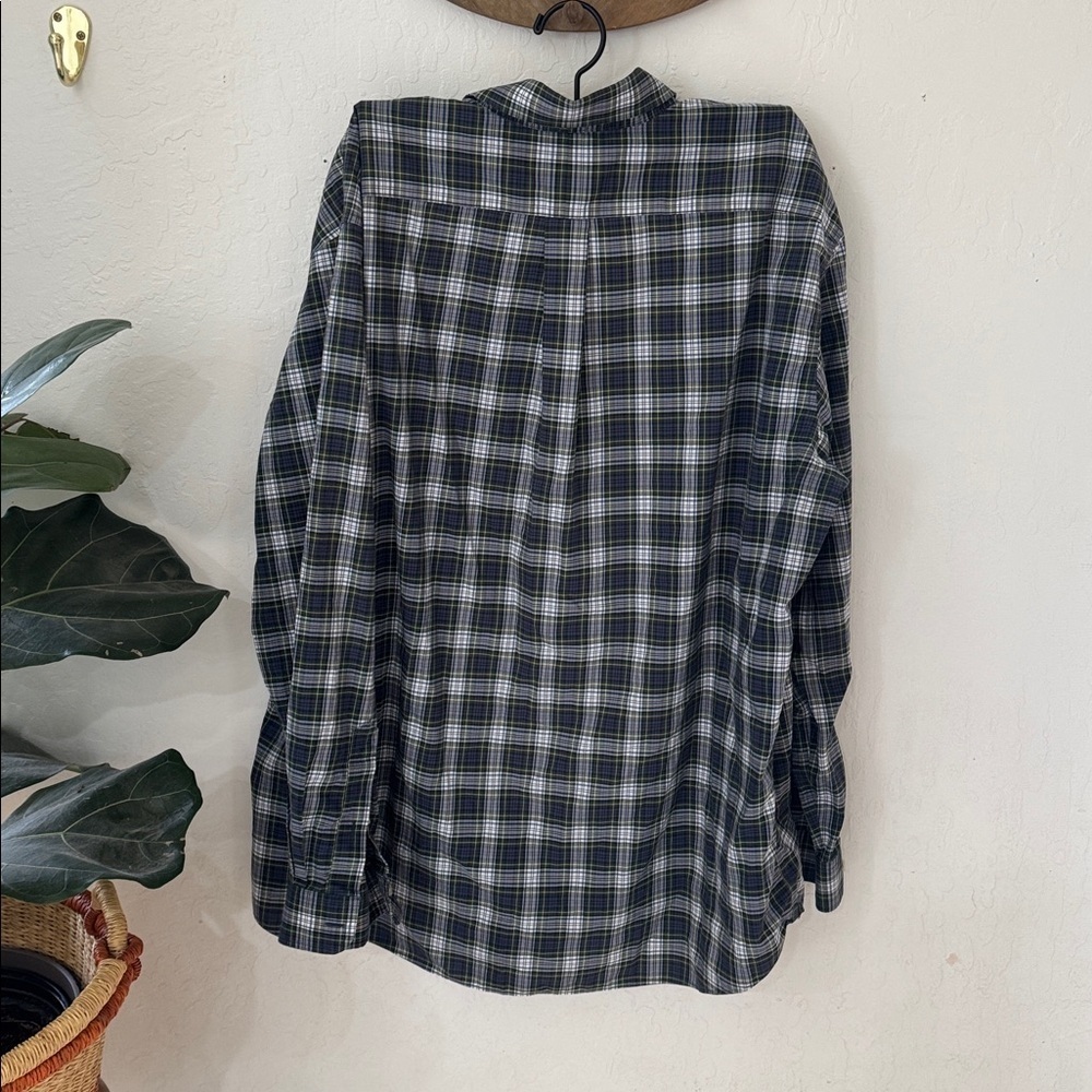 LL Bean Men’s XL Wrinkle Free Traditional Fit Blue Green Plaid Button Down - Picture 5 of 7